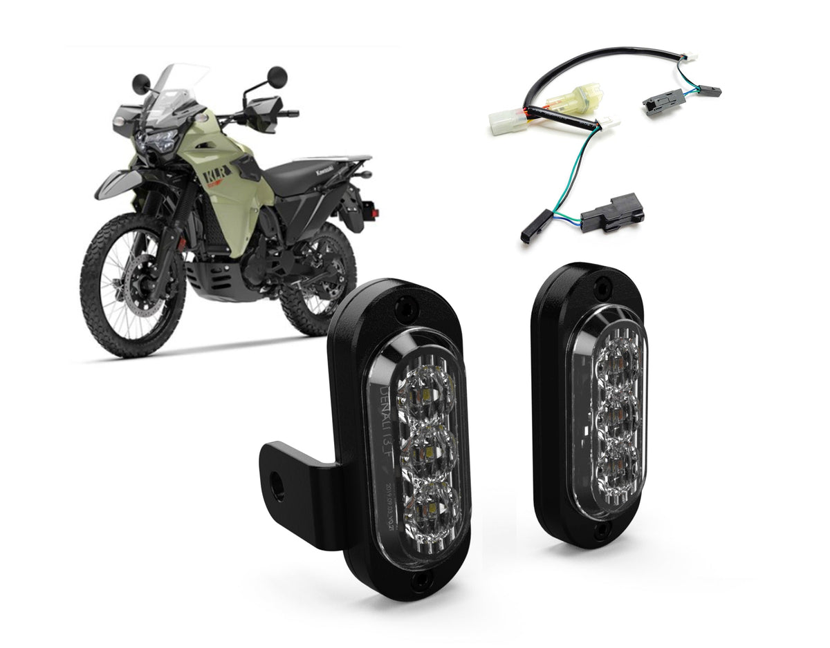 DENALI Plug-&-Play Fork Mounted T3 Turn Signal Kit for Kawasaki KLR650